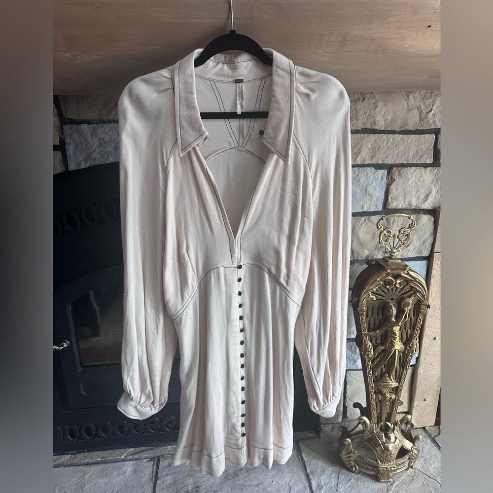 Free People Cream Button-Down Women's mini dress
